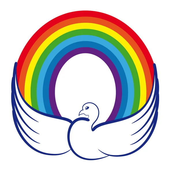世界の平和、平和 childho の記号として虹と鳩のイメージ — ストックベクタ