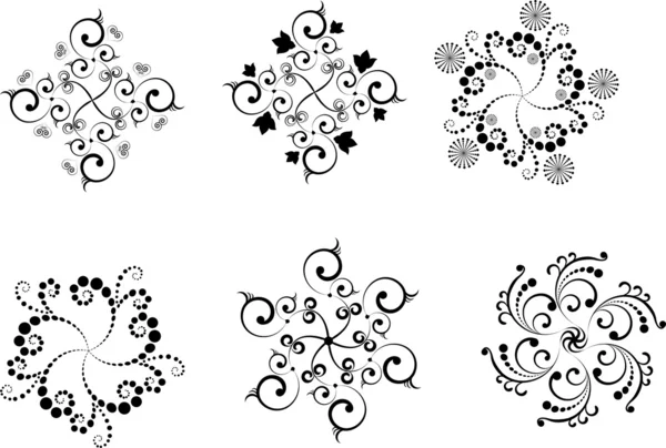 Un ensemble de flocons de neige noirs, motifs, ornements, articles — Image vectorielle