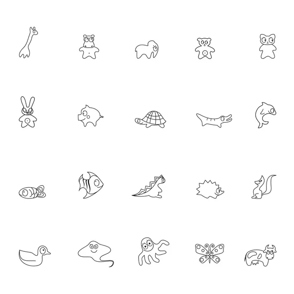 Ensemble d'animaux de contour — Image vectorielle