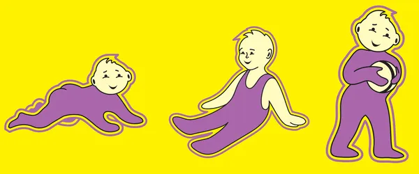 Three baby in three different positions. — Stock Vector