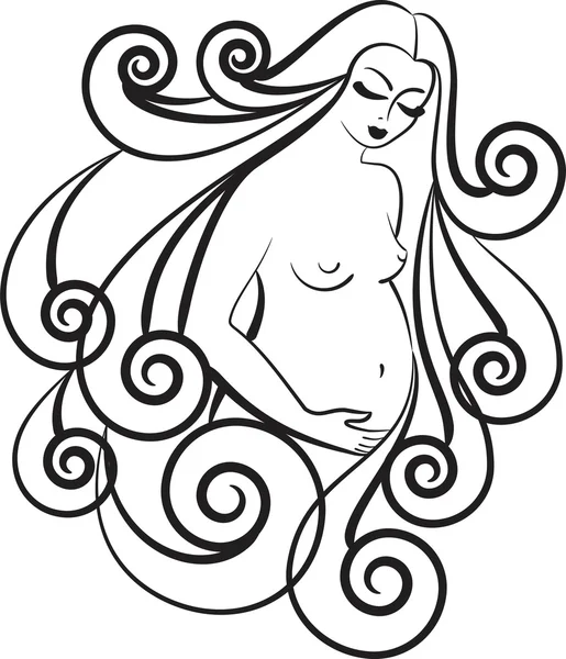 Gambar kontur dari seorang wanita hamil - Stok Vektor
