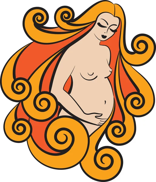Gambar wanita hamil dengan nada yang hangat - Stok Vektor