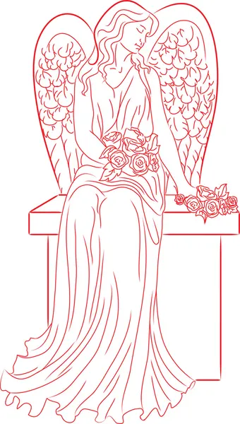 Angel with roses. Red — Stock Vector