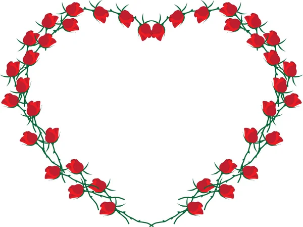 Cadre en forme de cœur. Coeur de roses rouges . — Image vectorielle