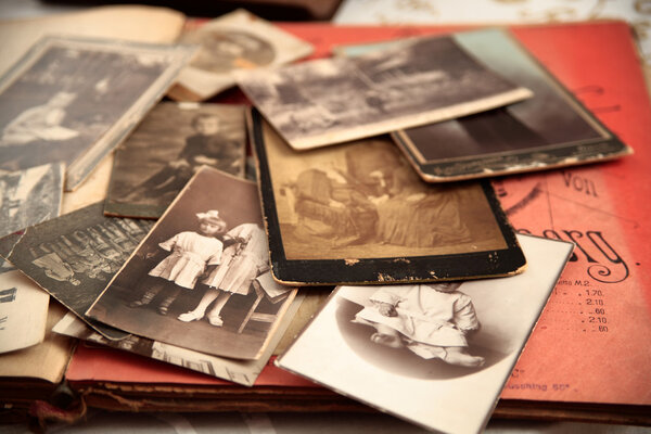 Old photos and old book.