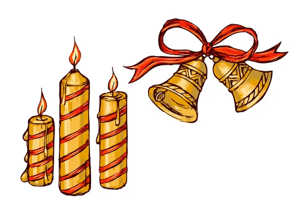 stock vector Christmas bells and candles