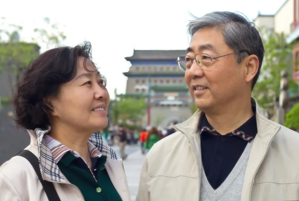 Closeup portrait of a happy aged couple looking at each other — 스톡 사진