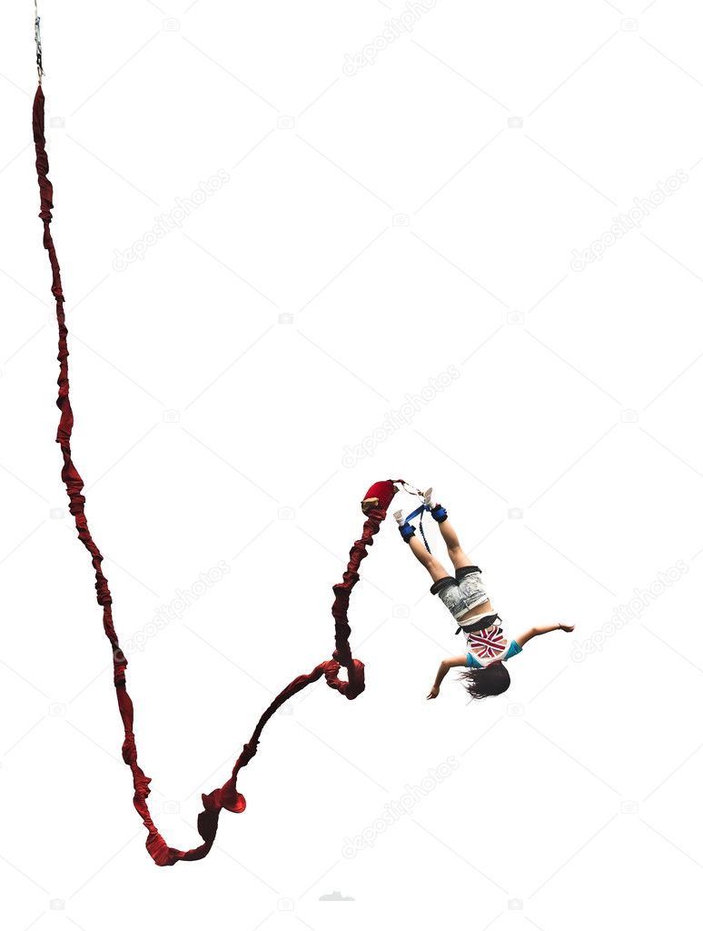 Isolation photo of a bungee jumping girl