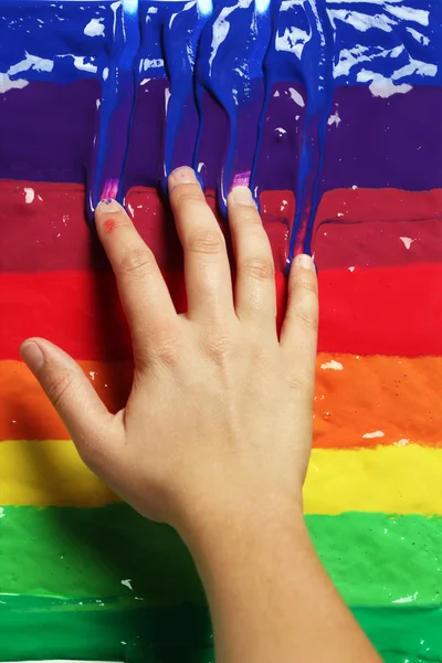 stock image Hand in colorful paint