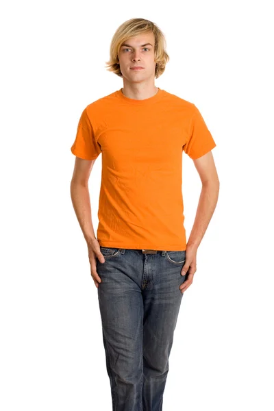 Człowiek w orangeshirt — Zdjęcie stockowe