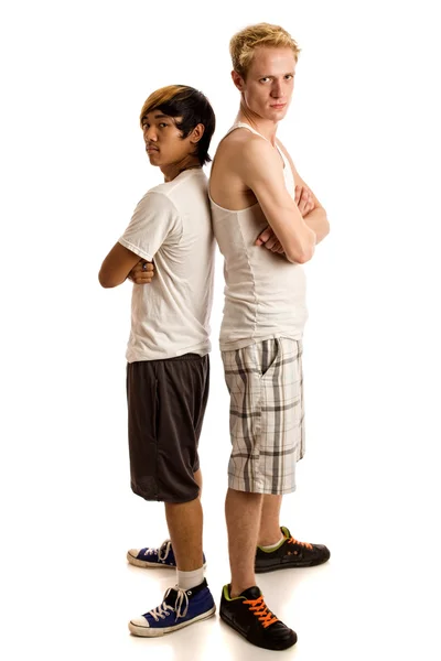 Dwóch młodych mężczyzn. łapka na biały. — Zdjęcie stockowe