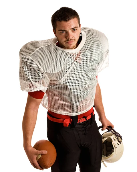 American football player. Studio shot over white. — Stock Photo, Image