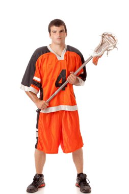 erkek lacrosse oyuncusu. Beyaz ateş studio.