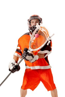 erkek lacrosse oyuncusu. Beyaz ateş studio.