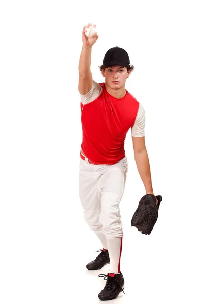 Mężczyzna baseballista. łapka na biały. — Zdjęcie stockowe