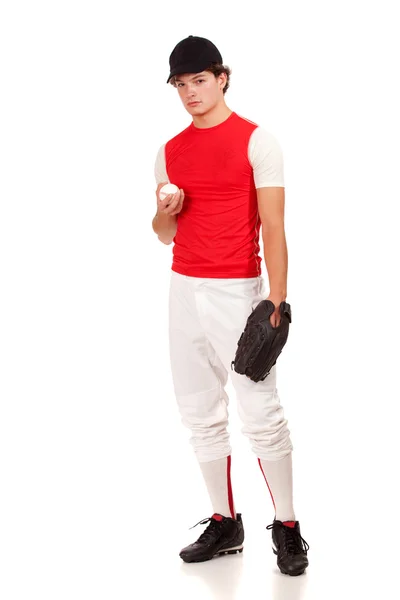 Male baseball player. Studio shot over white. — Stock Photo, Image