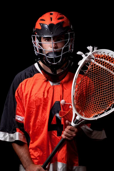 Giocatore di lacrosse maschile. Studio girato sopra nero . — Foto Stock