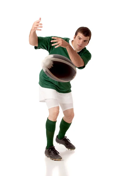 Male rugby player. Studio shot over white. — Stock Photo, Image