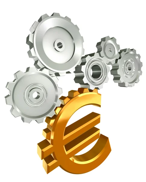 Euro golden symbol and cogs — Stock Photo, Image