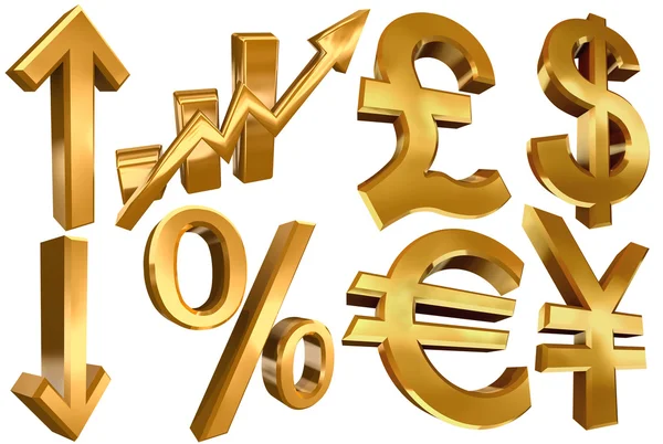 Símbolos dourados euro dólar libra iene — Fotografia de Stock