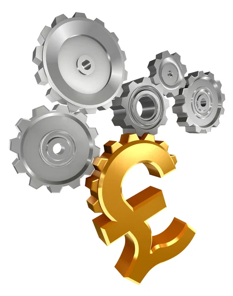 Golden pound symbol and cogs — Stock Photo, Image