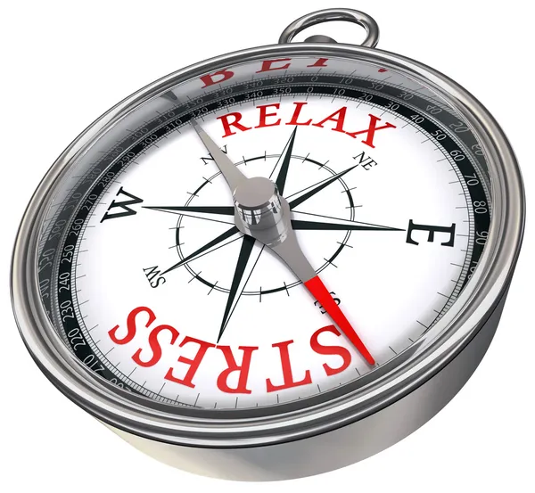 Relax stress red words on compass conceptual image — Stock Photo, Image