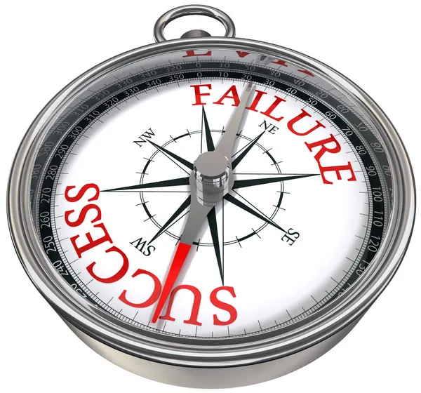 Успех vs провал компас, бизнес-концепция — стоковое фото