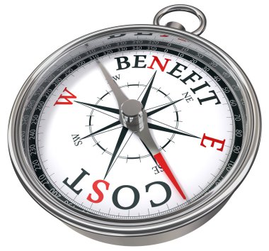 Benefit cost concept compass clipart