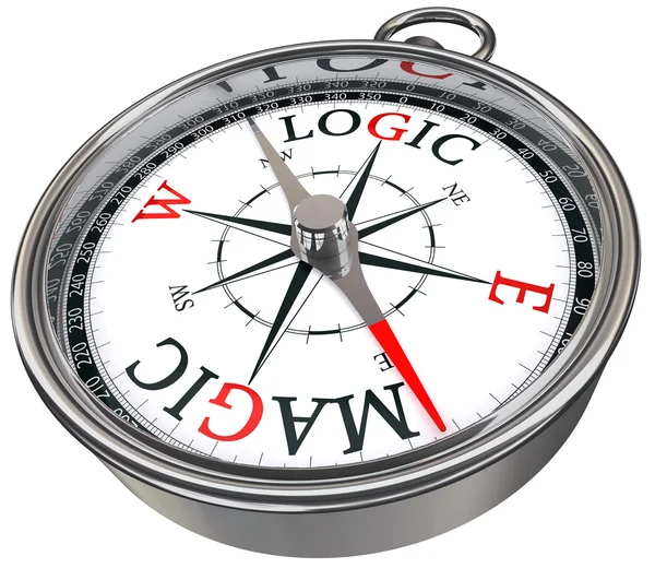Logik vs. Zauberbegriff Kompass — Stockfoto