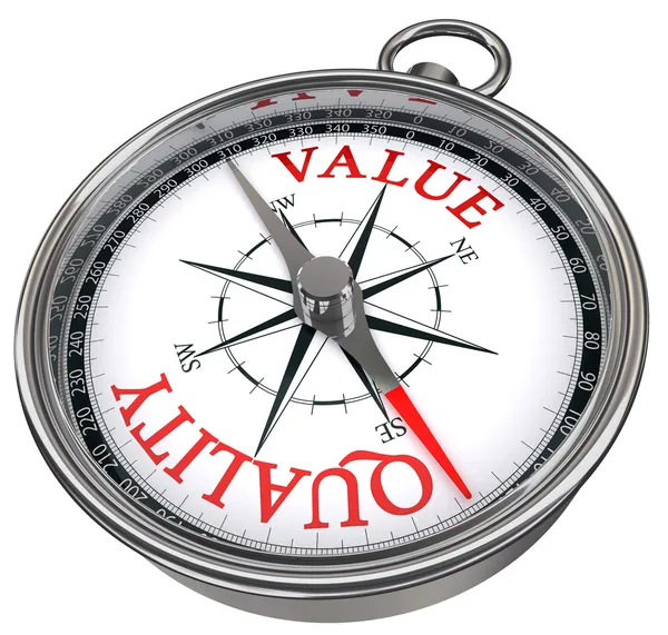 质量与价值概念指南针 — 图库照片
