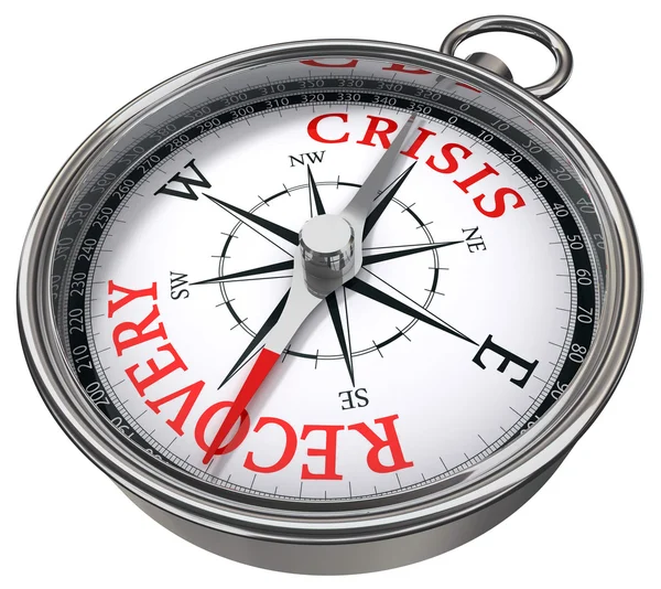 Krisen vs återhämtning koncept kompass — Stockfoto