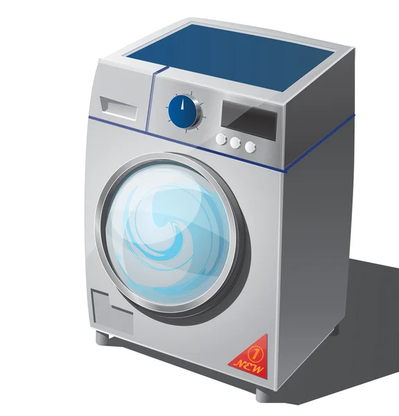 Washing machine with metal silver glossy red sticker — 스톡 벡터