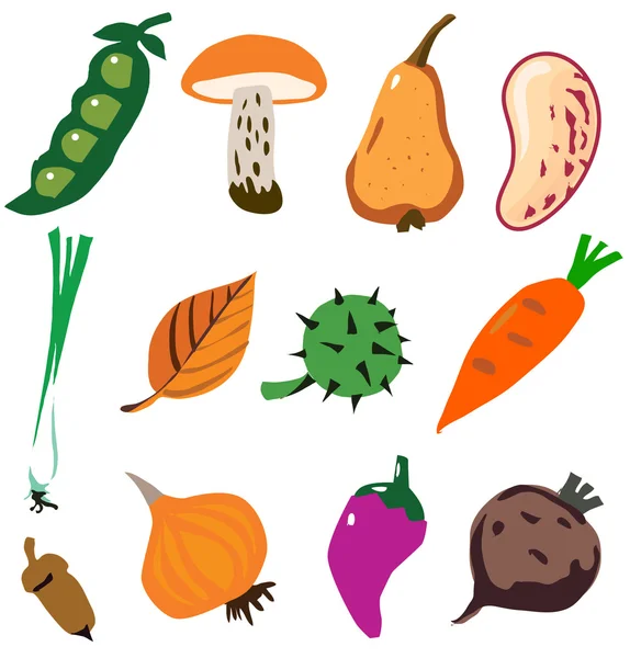 Verduras doodle conjunto de dibujos animados — Vector de stock