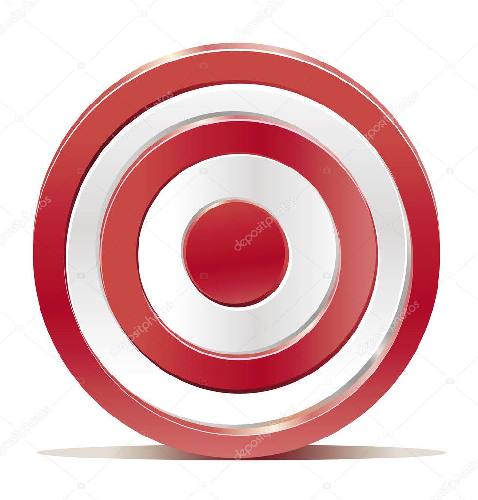 Red darts target aim on white