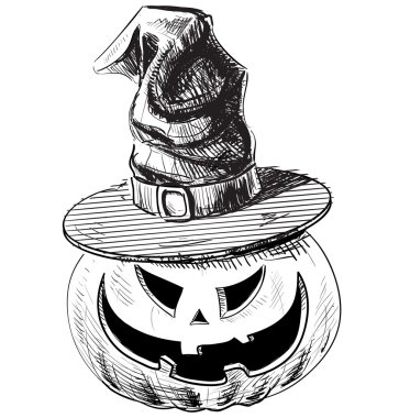 Halloween pumpkin in magic witch hat with evil scary smile clipart