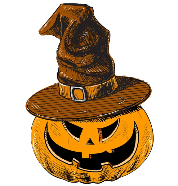 Halloween pumpkin and witch magic hat — Stock Vector