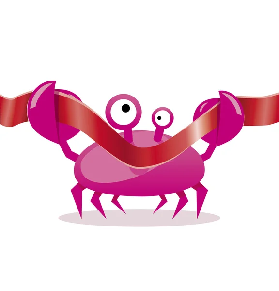 Söt magenta krabba som skär rött band — Stock vektor