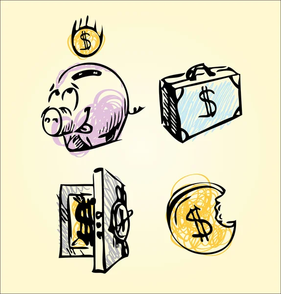 Dinheiro e venda porco cofre dólar caixa — Vetor de Stock