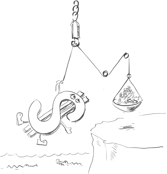 不安定なドル デフォルトと立ち下がりの漫画イラスト — ストックベクタ