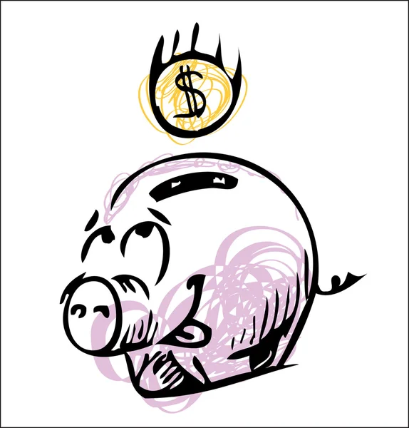 Dinero cerdo de dibujos animados — Vector de stock