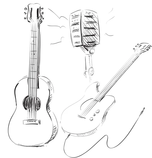 Gitarre Musik Mikrofon Icon Set — Stockvektor