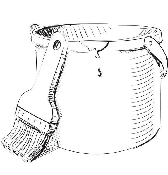 Paint bucket with brushsketch — Stock Vector