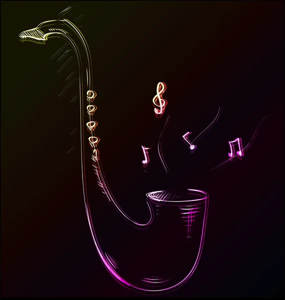Glödande saxofon skiss ikon — Stock vektor