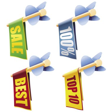 Set of four arrows with different color banners clipart