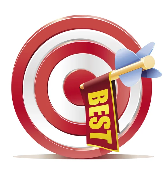 Obiettivo freccette obiettivo con freccia e banner pubblicitari carino con il testo MIGLIORE — Vettoriale Stock