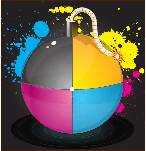 Ilustração vetorial de impressão colorida brilho CMYK bomba — Vetor de Stock