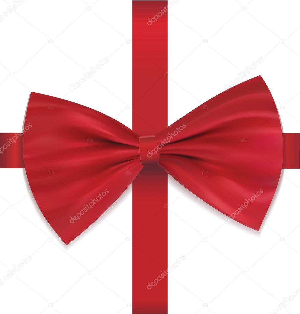 Dark red bow on ribbon