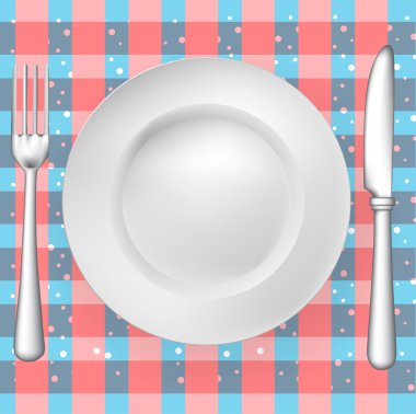 fork, knife and plate on pattern clipart