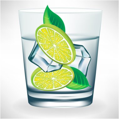 glass of water with ice and lemon clipart