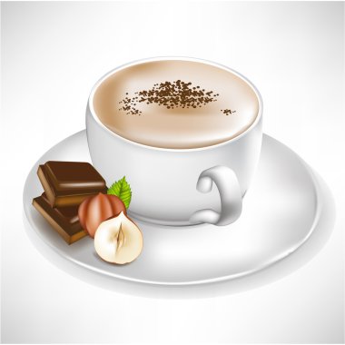 cup of coffee with hazelnuts and chocolate